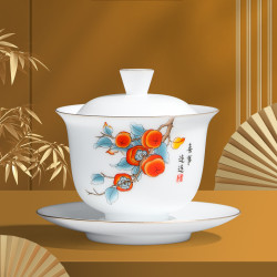 冰種高冰三才蓋碗不燙手白瓷茶碗泡茶杯子功夫茶具套裝敬茶碗