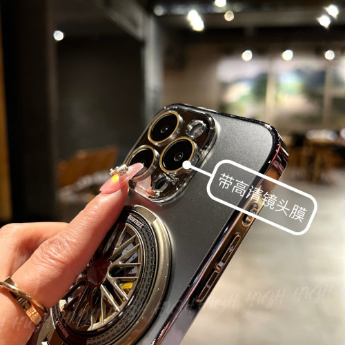 適用iPhone16手機殼AG磨砂電鍍旋轉陀螺磁吸支架蘋果15護鏡保護套
