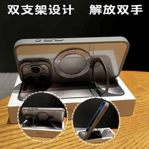 適用iPhone16Promax鏤空鏡頭支架高透手機殼蘋果15磁吸保護套防摔