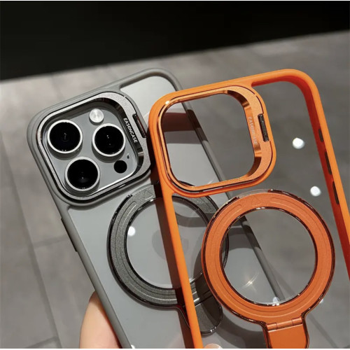 適用iPhone16Promax鏤空鏡頭支架高透手機殼蘋果15磁吸保護套防摔