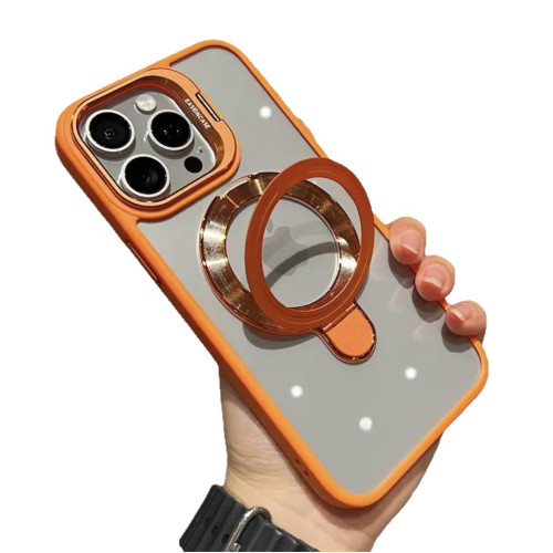 適用iPhone16Promax鏤空鏡頭支架高透手機殼蘋果15磁吸保護套防摔