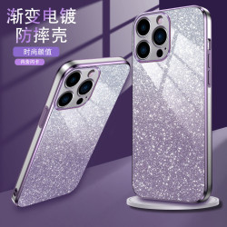 適用iPhone16Pro漸變閃粉手機殼蘋果15電鍍tpu14精孔防摔13保護套