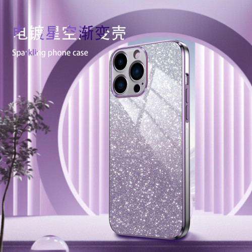 適用iPhone16Pro漸變閃粉手機殼蘋果15電鍍tpu14精孔防摔13保護套