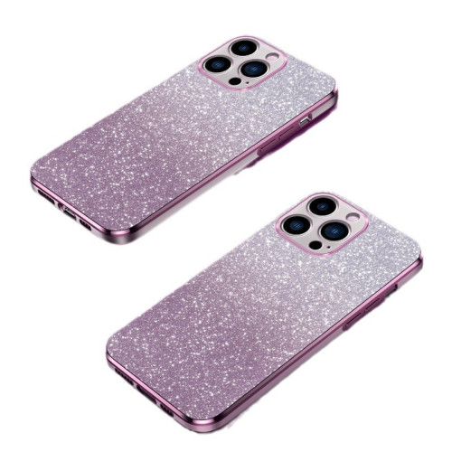 適用iPhone16Pro漸變閃粉手機殼蘋果15電鍍tpu14精孔防摔13保護套
