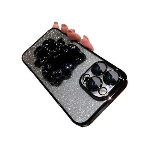 iPhone16Promax手機殼卡通可愛貓咪補妝鏡蘋果15電鍍支架保護套軟