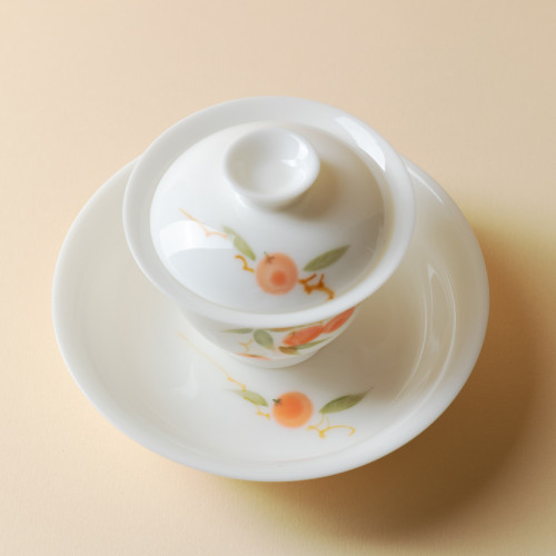 樂佳白瓷手繪柿柿如意蓋碗三才泡茶碗茶漏套裝不燙手泡茶杯敬茶碗 樂佳白瓷手繪柿柿如意蓋碗三才泡茶碗茶漏套裝不燙手泡茶杯敬茶碗