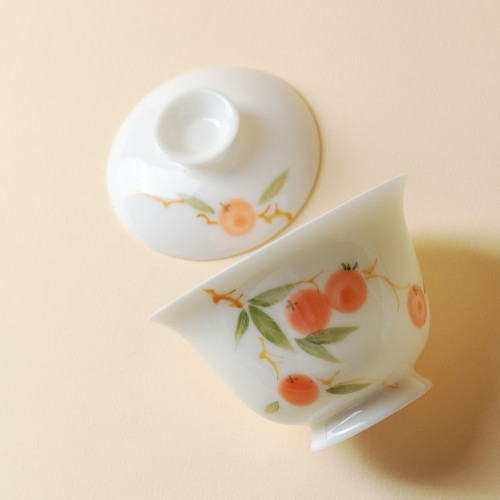 樂佳白瓷手繪柿柿如意蓋碗三才泡茶碗茶漏套裝不燙手泡茶杯敬茶碗 樂佳白瓷手繪柿柿如意蓋碗三才泡茶碗茶漏套裝不燙手泡茶杯敬茶碗