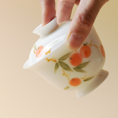 樂佳白瓷手繪柿柿如意蓋碗三才泡茶碗茶漏套裝不燙手泡茶杯敬茶碗 樂佳白瓷手繪柿柿如意蓋碗三才泡茶碗茶漏套裝不燙手泡茶杯敬茶碗