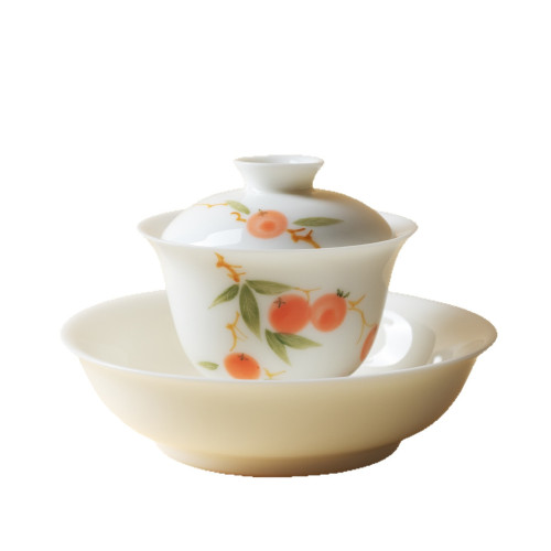 樂佳白瓷手繪柿柿如意蓋碗三才泡茶碗茶漏套裝不燙手泡茶杯敬茶碗 樂佳白瓷手繪柿柿如意蓋碗三才泡茶碗茶漏套裝不燙手泡茶杯敬茶碗