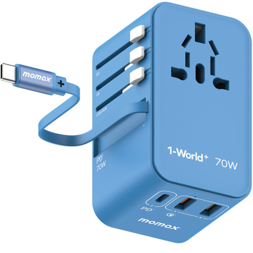 新品MOMAX摩米士70W氮化鎵全球通用旅行轉換插頭自帶線PD快充充電