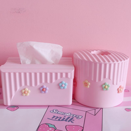 粉色少女心泫雅風小花朵紙巾盒臥室軟妹塑膠方形卷紙盒車用抽紙盒 粉色少女心泫雅風小花朵紙巾盒臥室軟妹塑膠方形卷紙盒車用抽紙盒