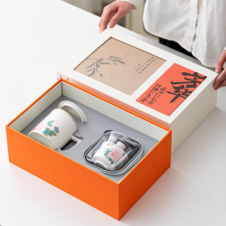 羊脂玉陶瓷帶蓋過濾辦公杯水杯旅行茶具套裝大號泡茶杯禮盒伴手禮