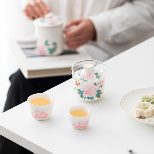 羊脂玉陶瓷帶蓋過濾辦公杯水杯旅行茶具套裝大號泡茶杯禮盒伴手禮