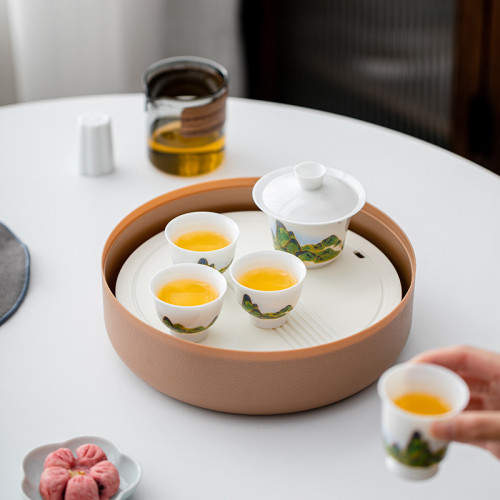 旅行茶具小套裝戶外露營可攜式茶壺蓋碗配茶盤陶瓷功夫茶具套組 旅行茶具小套裝戶外露營可攜式茶壺蓋碗配茶盤陶瓷功夫茶具套組