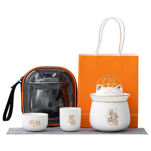 羊脂玉快客杯一壺二杯白瓷招財貓可攜式包旅行茶具禮盒裝禮品 羊脂玉快客杯一壺二杯白瓷招財貓可攜式包旅行茶具禮盒裝禮品