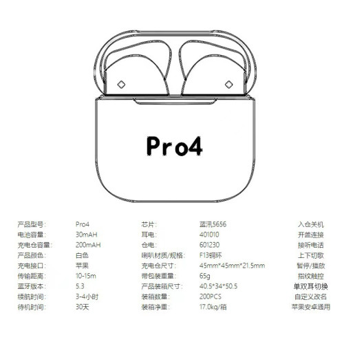 新款無線藍牙耳機Pro4x1個