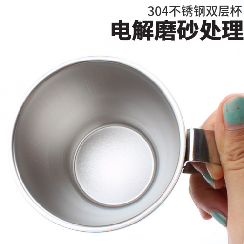 新款全身304不鏽鋼咖啡杯套裝雙層水杯戶外野營餐具燒烤4件套杯