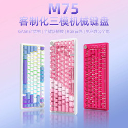 新盟M75機械鍵盤RGB三模無線藍牙熱插拔軸側刻遊戯客製化鍵盤