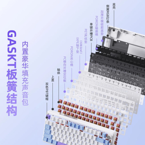 新盟M75機械鍵盤RGB三模無線藍牙熱插拔軸側刻遊戯客製化鍵盤