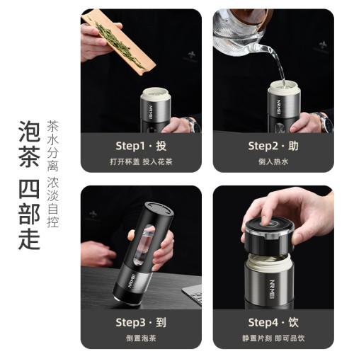 男士玻璃泡茶杯2025新款大容量一鍵開蓋雙層防摔防爆茶水分離杯子 男士玻璃泡茶杯2025新款大容量一鍵開蓋雙層防摔防爆茶水分離杯子