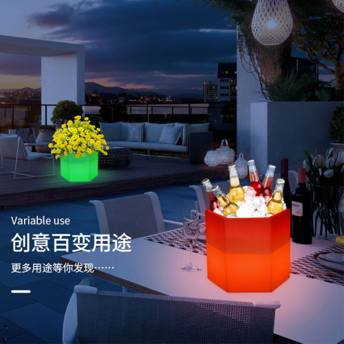 LED啤酒香檳桶發光冰桶六角遙控戶外防水耐摔塑膠花盆冰塊桶 LED啤酒香檳桶發光冰桶六角遙控戶外防水耐摔塑膠花盆冰塊桶