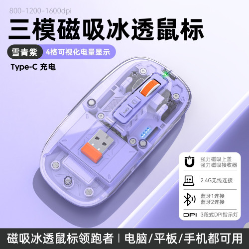 M136透明無線藍牙三模滑鼠可充電磁吸創意禮品筆記型電腦辦公滑鼠 M136透明無線藍牙三模滑鼠可充電磁吸創意禮品筆記型電腦辦公滑鼠