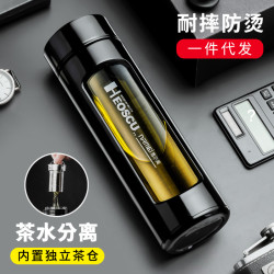 茶水分離玻璃杯男可攜式水杯防摔簡約清新森系雙層家用高檔泡茶杯子