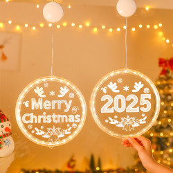 發光merry christmas吸盤LED彩燈2025聖誕節氛圍櫥窗布置裝飾掛件