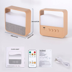 新款時鍾閙鍾木紋創意小夜燈床頭燈遙控氛圍燈爆款