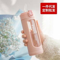 可愛帶吸管杯高顔值夏天雙層可攜式玻璃水杯子 ins風小禮品創意