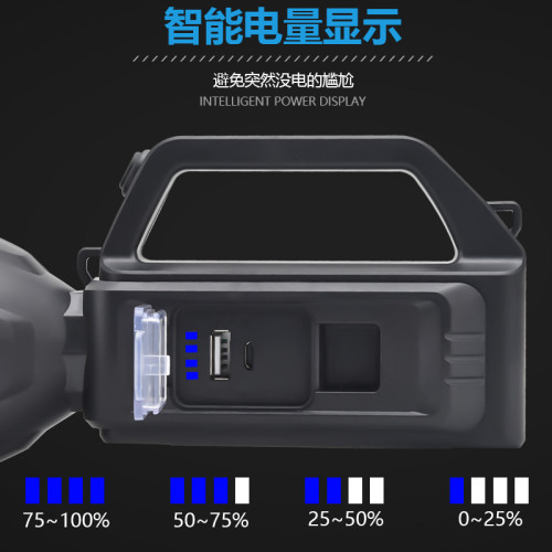 太陽能手提燈手電筒強光超亮遠射USB充電戶外探照燈露營燈
