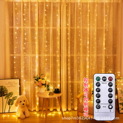 LED彩虹銅絲燈300L窗簾燈USB遙控房間背景裝飾聖誕節布置