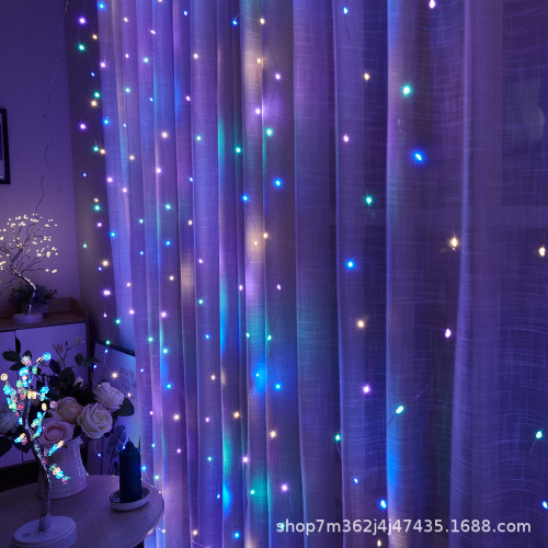 LED彩虹銅絲燈300L窗簾燈USB遙控房間背景裝飾聖誕節布置 LED彩虹銅絲燈300L窗簾燈USB遙控房間背景裝飾聖誕節布置