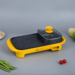 家用電熱鍋涮烤煎煮一體烤盤鍋麥飯石電燒烤爐家用電火鍋烤肉盤