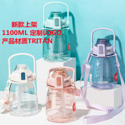 1100ML道奇圓呼呼背帶吸管塑膠杯CPE袋）可攜式隨手防摔大肚水杯