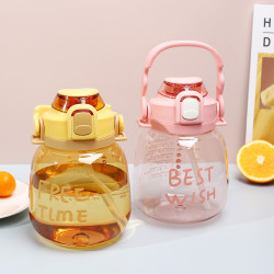 網紅大容量水杯大肚塑膠杯手提背帶吸管杯學生高顔值可攜式水壺