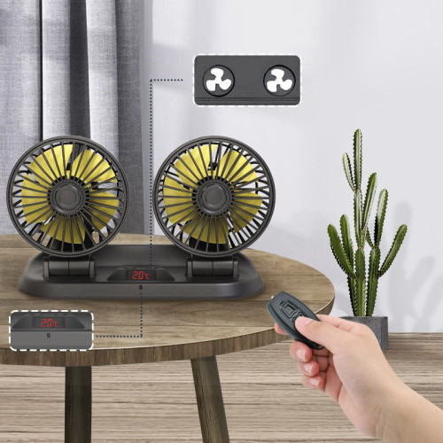 車用雙頭折曡風扇可旋轉調節汽車電風扇創意車內遙控溫度顯示風扇 車用雙頭折曡風扇可旋轉調節汽車電風扇創意車內遙控溫度顯示風扇