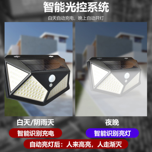114LED太陽能板壁燈四面發光爆款戶外人體感應庭院燈 114LED太陽能板壁燈四面發光爆款戶外人體感應庭院燈