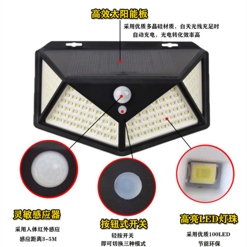 114LED太陽能板壁燈四面發光爆款戶外人體感應庭院燈 114LED太陽能板壁燈四面發光爆款戶外人體感應庭院燈