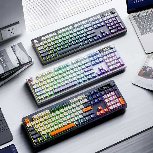 炫銀狐TK100無線藍牙雙模機械手感鍵盤PBT球帽帶顯示屏旋鈕鍵盤