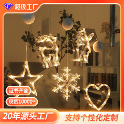 燈串麋鹿鈴鐺房間窗簾派對聖誕節日裝飾吸盤燈店鋪櫥窗布置電池燈