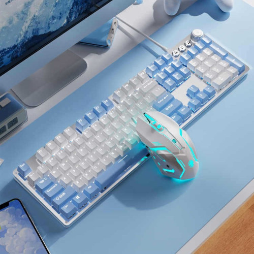 前行者TK930機械鍵盤白藍主題金屬面板有線電競遊戯鍵盤 前行者TK930機械鍵盤白藍主題金屬面板有線電競遊戯鍵盤