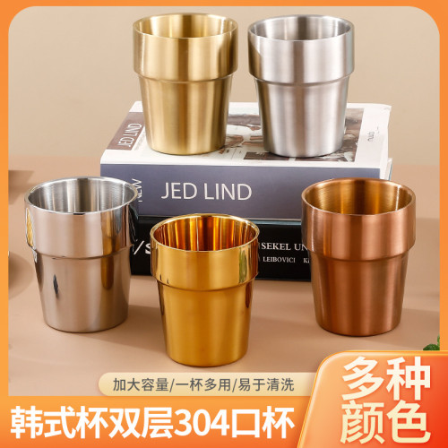304不鏽鋼水杯 雙層馬克杯韓式杯兒童防燙特厚隨手杯辦公室溫水杯 304不鏽鋼水杯 雙層馬克杯韓式杯兒童防燙特厚隨手杯辦公室溫水杯