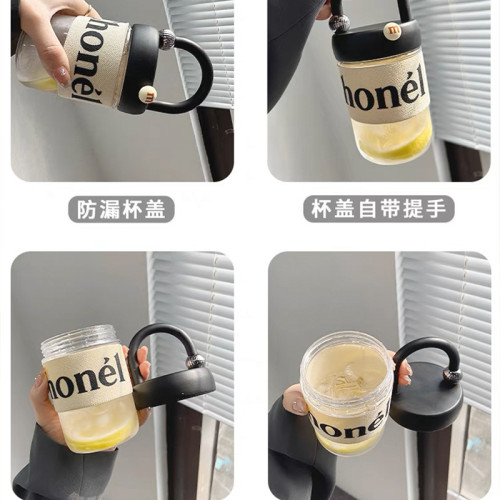 輕奢感手提咖啡玻璃杯小香風水杯防燙杯子女學生上班族耐高溫簡約 輕奢感手提咖啡玻璃杯小香風水杯防燙杯子女學生上班族耐高溫簡約