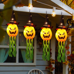 萬聖節發光巫師帽南瓜led彩燈掛件鬼節恐怖氛圍庭院裝飾布置掛飾