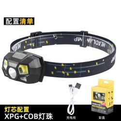 強光揮手感應COB頭燈戶外騎行燈COB充電夜跑步燈強光頭燈矽膠