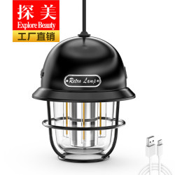 新款復古露營燈戶外type-c充電手提吊燈無極調光多色溫暖光氛圍燈