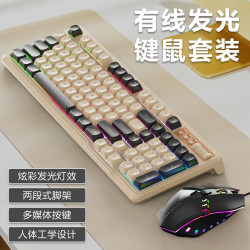 七/彩虹G200有線拼色發光鍵盤滑鼠機械手感遊戯電競桌上型機一體機