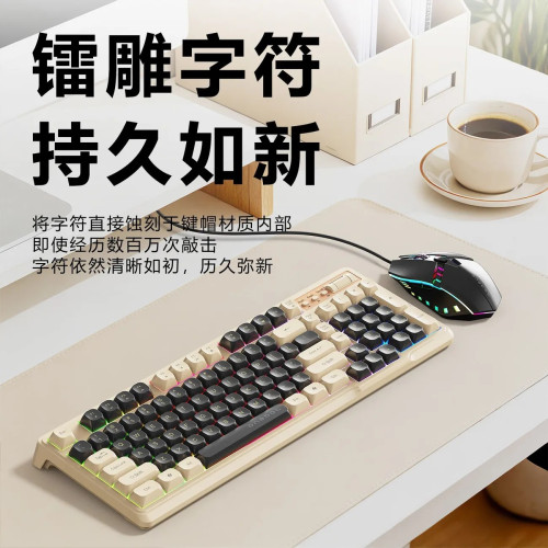 七/彩虹G200有線拼色發光鍵盤滑鼠機械手感遊戯電競桌上型機一體機