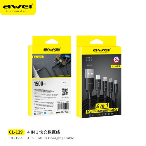 AWEI用維CL-129一拖四快充數據線尼龍線線多股線芯更快捷 AWEI用維CL-129一拖四快充數據線尼龍線線多股線芯更快捷